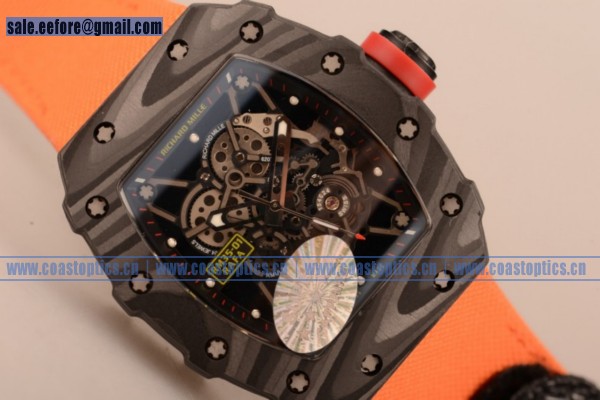 1:1 Clone Richard Mille RM 055 Watch Carbon Fiber RM 055 Orange Leather/Nylon strap - Click Image to Close